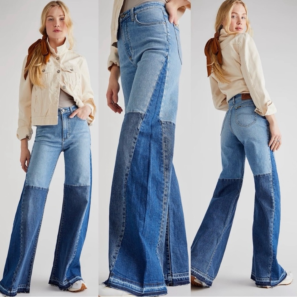 Two tone Patchwork Lee high rise flare.